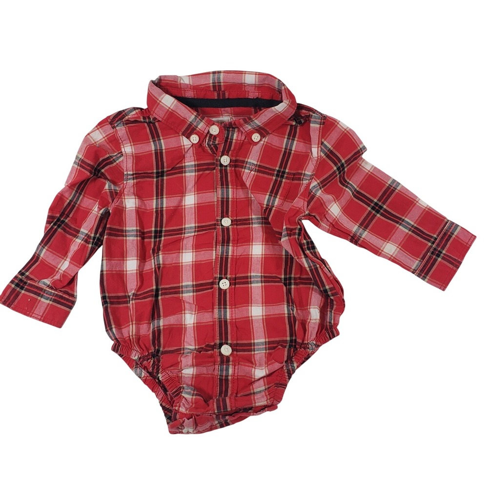 Gymboree Dressed Up Plaid Red Long Sleeve Button Up Shirt Bodysuit 6-12 Months‎